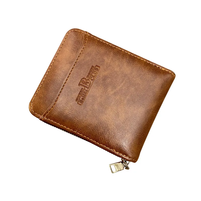 Cartera corta multifunción para hombre, tarjetero de cuero Vintage, monedero con cremallera, monedero de negocios