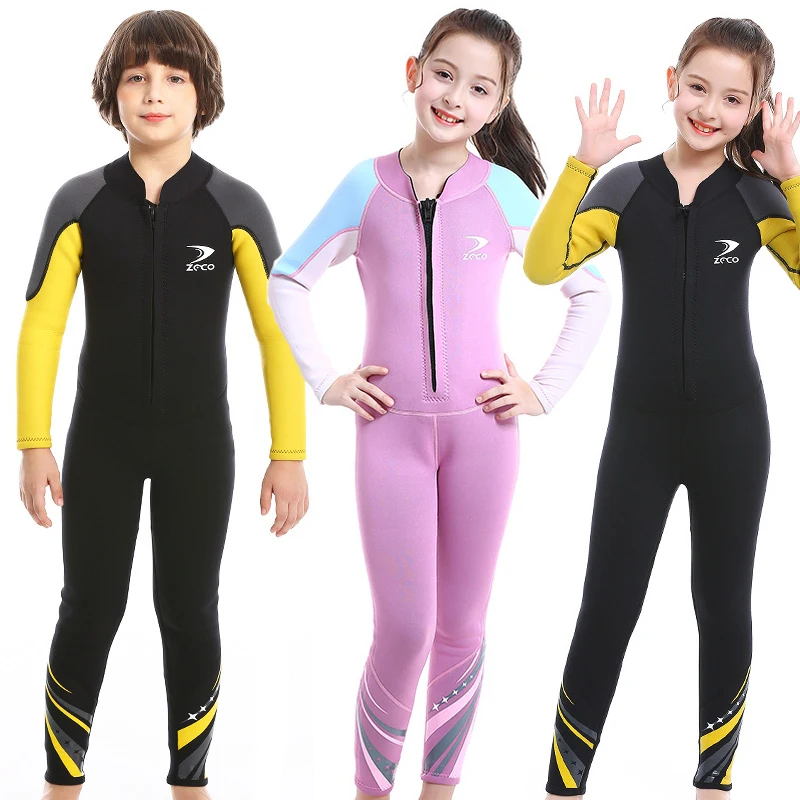 

New Children'S Surfing Wetsuit Thickened Warm Long-Sleeved Neoprene 2.5mm Swimsuit Boys One-Piece Surfing Snorkeling Suit