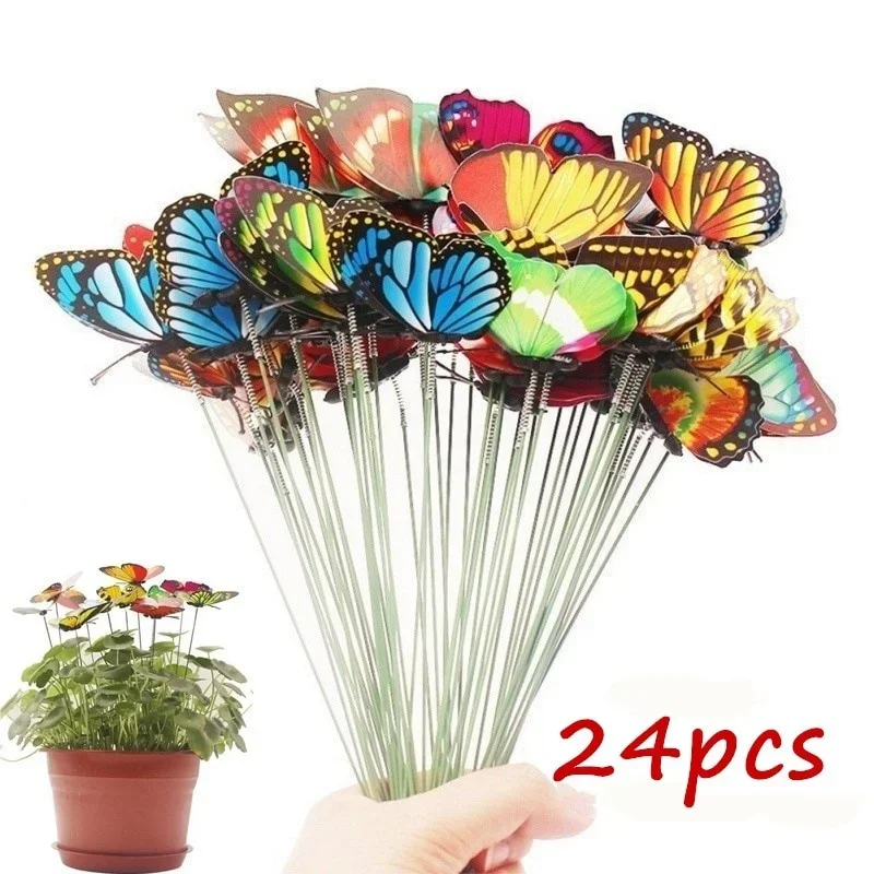 

24pcs Bunch of Butterflies Garden Yard Planter Colorful Whimsical Butterfly Stakes Decoracion Outdoor Decor Flower Pots