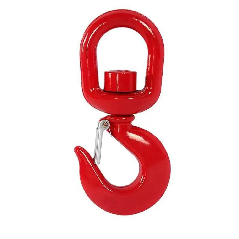 Heavy Duty 5T Swivel Lifting Hook with Safety Latch Red Coated Visibility