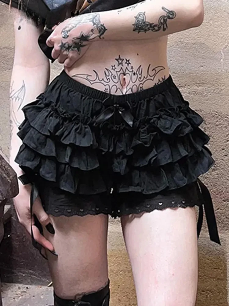 

Goth Lolita Lace Shorts Women Aesthetic Cute Sweet Bow Patchwork Shorts Y2k E-girl Emo Alternative Kawaii Outfits