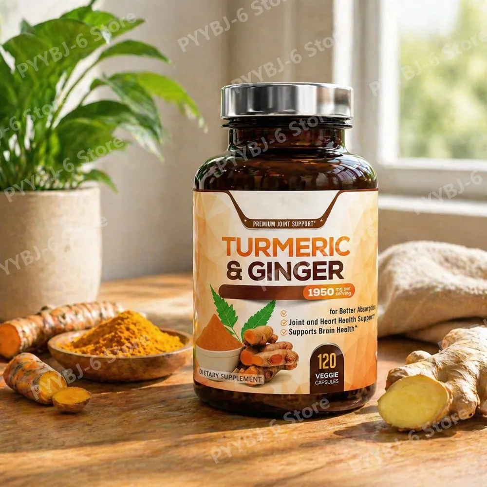 

Turmeric & Ginger Capsules with Bioperine1500mg Turmeric 300mg Ginger Joint & Heart Support 120 Veggie Capsules High Absorption