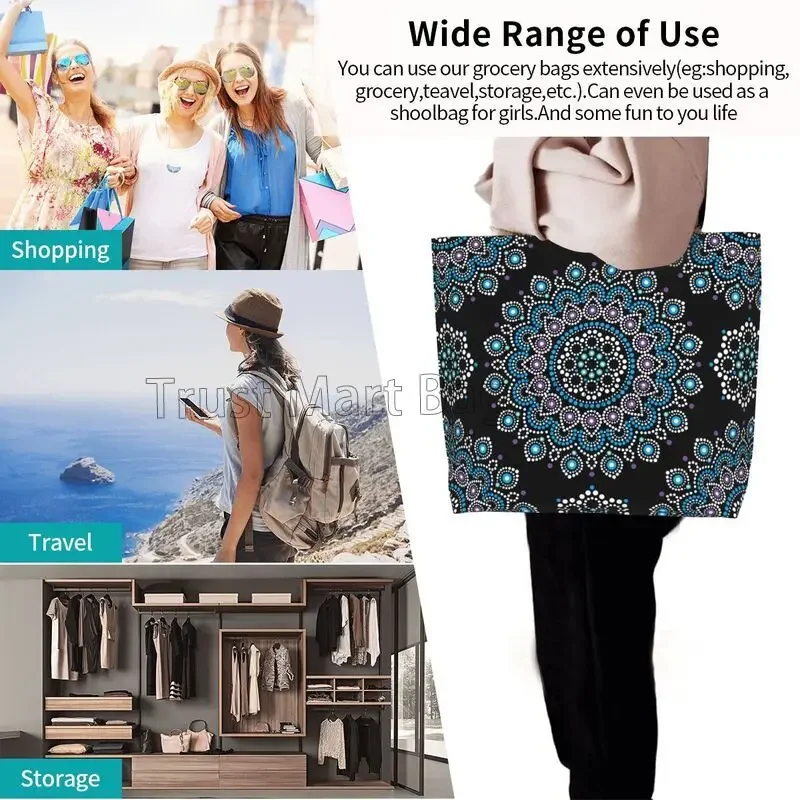 Retro Colorful Mandala Print Tote Bag Large Capacity Shoulder Bag Portable Waterproof Handbags Women Grocery Shopping Bags