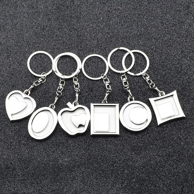 Creative Metal Insert Photo Picture Frame Keyring Heart Apple Round Keychain Fob Love Gift Car Key Chain Accessories Trinket