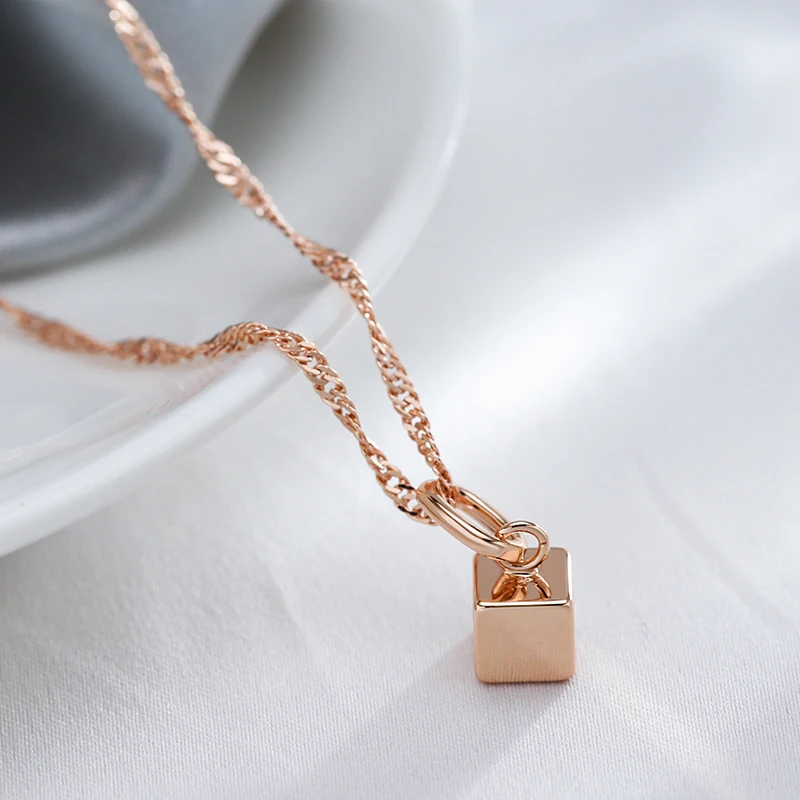 JULYDREAM Glossy Square Pendant Fashion Oval Buckle 585 Gold Color Women Necklace Long Chain Accessories Girls Geometric Jewelry