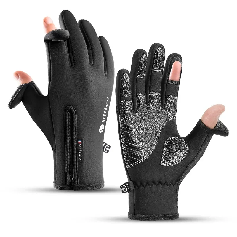 Men Women Outdoor Sports Touch Screen Anti Splash Water Resistant Fleece PU Leather Cycling Ski Fishing Warm Breathable Gloves