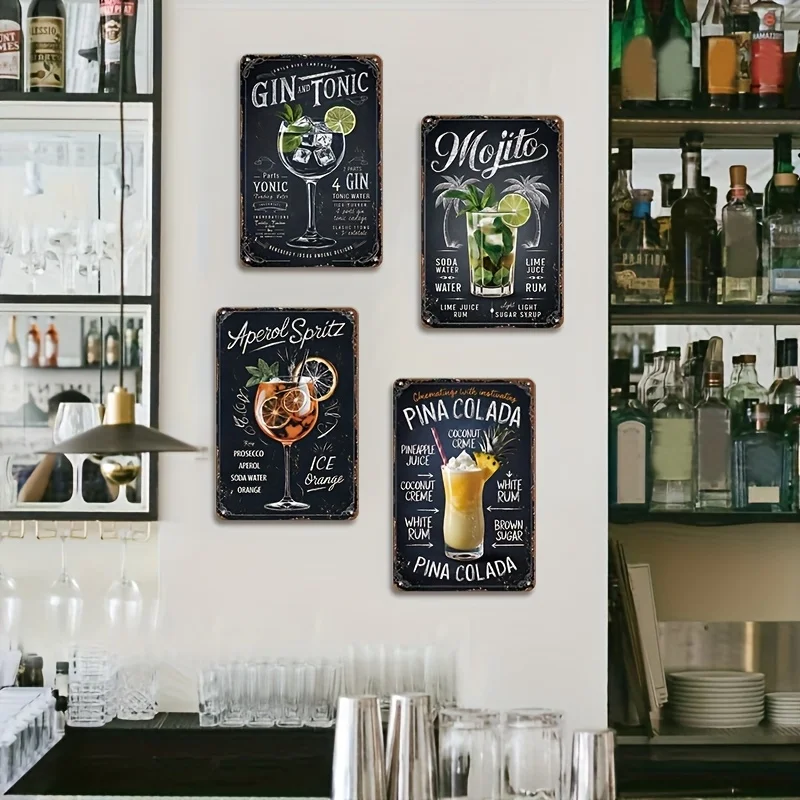وصفة الكوكتيل العتيقة علامات القصدير المعدنية - 20.32 × 30.48 سم، ديكور فني جداري قديم للمنزل، المطبخ، البار، المطعم، المرآب، الحانة #4