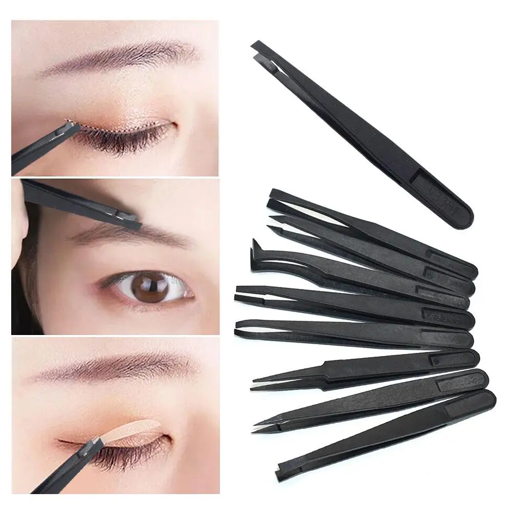 Hair Removal Tweezers Plastics Eyebrow Tweezers Slanted Face Black Point Harmless Tool Tip Beauty Black Makeup N0O6