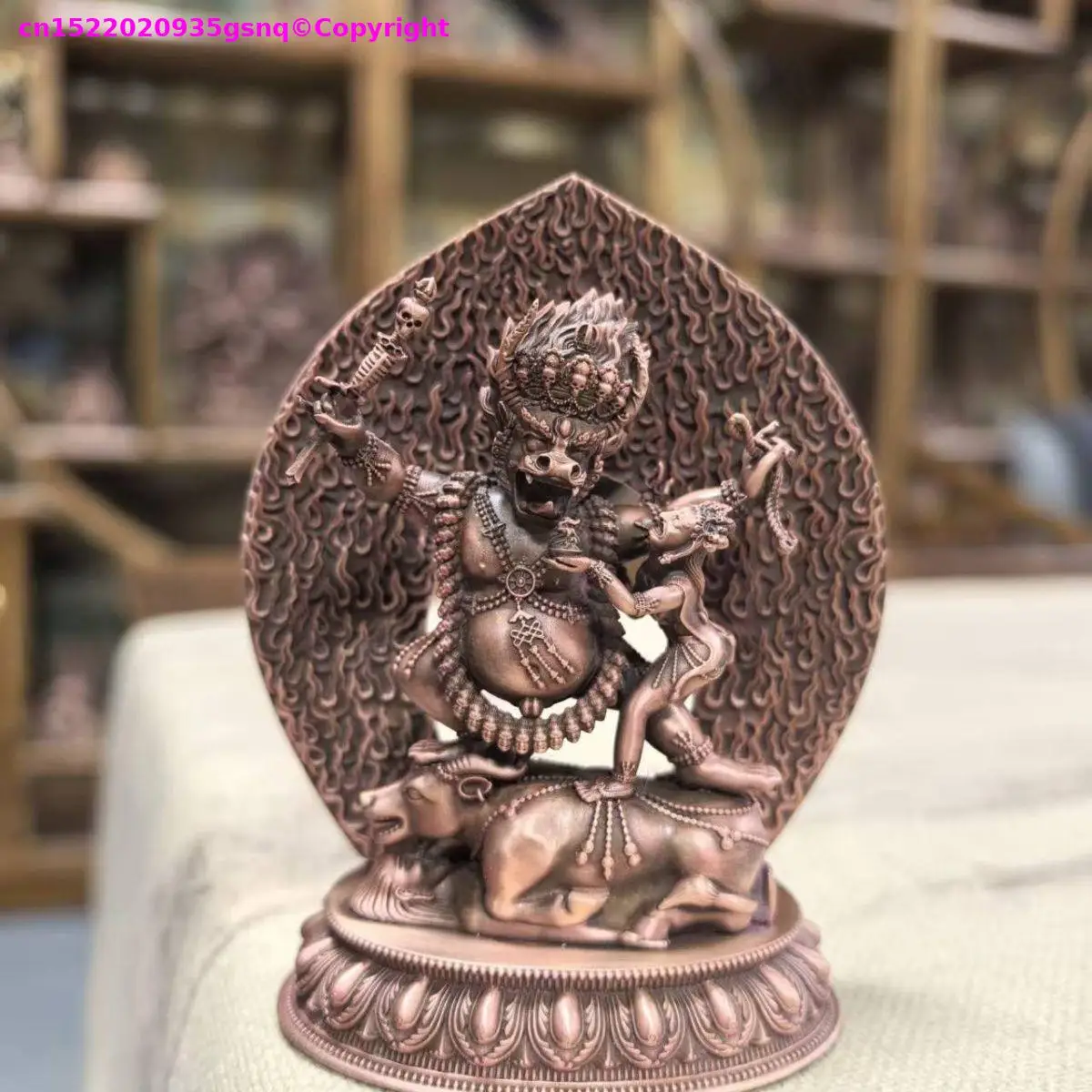 50% off Handmade Wrathful Yama Protector buddha figure copper Carving Buddhist monk family worship Wholesale buddha statue