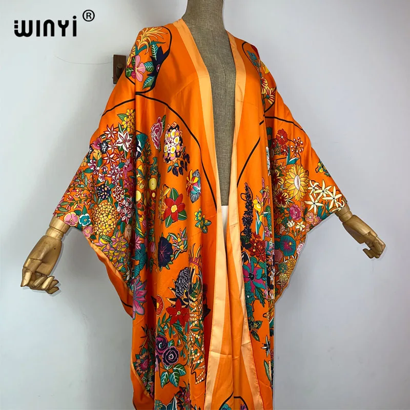 WINYI Africa kimono elegancki 2023 nowy boho sukienka z nadrukiem boho kaftan dla kobiety elegancki kardigan seksowny plaża strój kąpielowy płaszcz