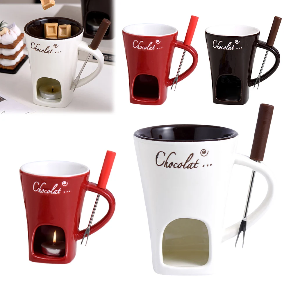 

Candle Cup Cheese Chocolate Melting Ceramic Mug with Fork Chocolate Fondue Mug Creative Coffee Mug for Chocolate Cheese Candy