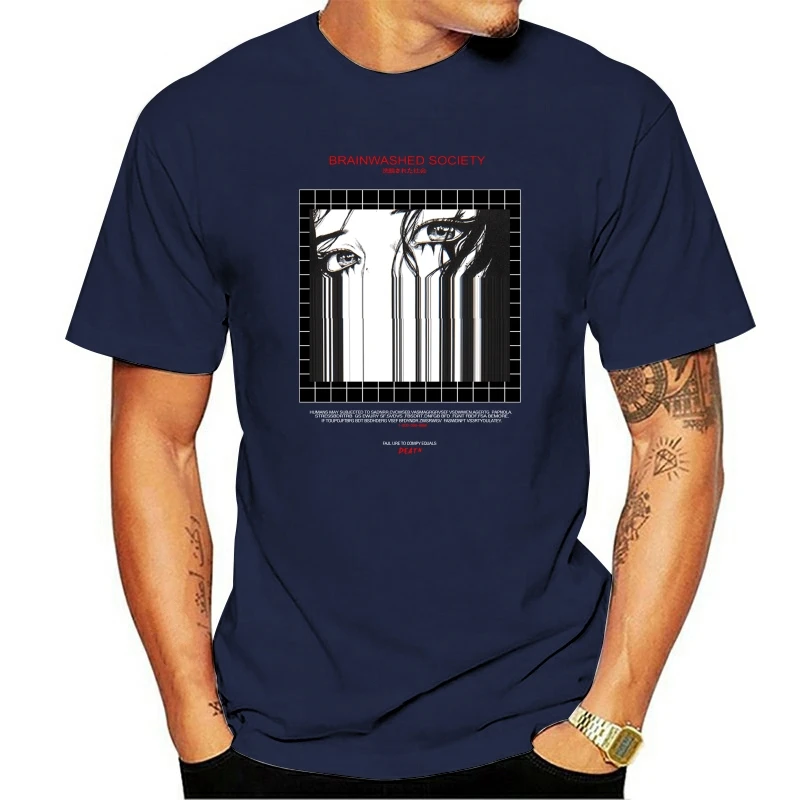 

Brainwashed Society Harajuku T-Shirt Men Anime Vaporwave Japan Grunge Sad Cotton Tee Shirt Short Sleeve T Shirt Plus Size Tops