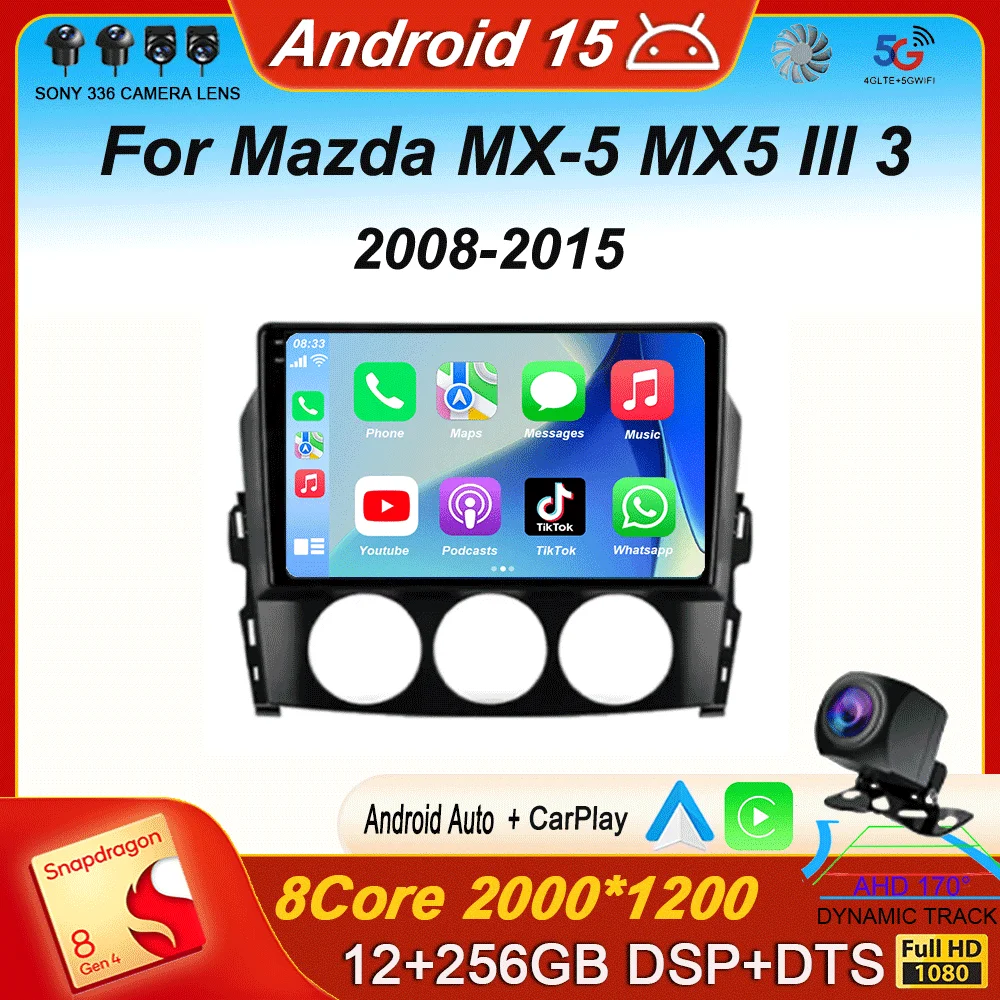 Carplay راديو السيارة التلقائي لمازدا MX-5 MX5 III 3 NC أندرويد 15 مياتا 2008-2015 مشغل فيديو الوسائط المتعددة نظام تحديد المواقع ستيريو 2din رئيس وحدة #1