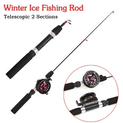 Juego combinado de carrete para pesca de hielo, Mini alimentador para deporte al aire libre, 2 secciones, palo de pesca telescópico, piezas de equipo de rueda