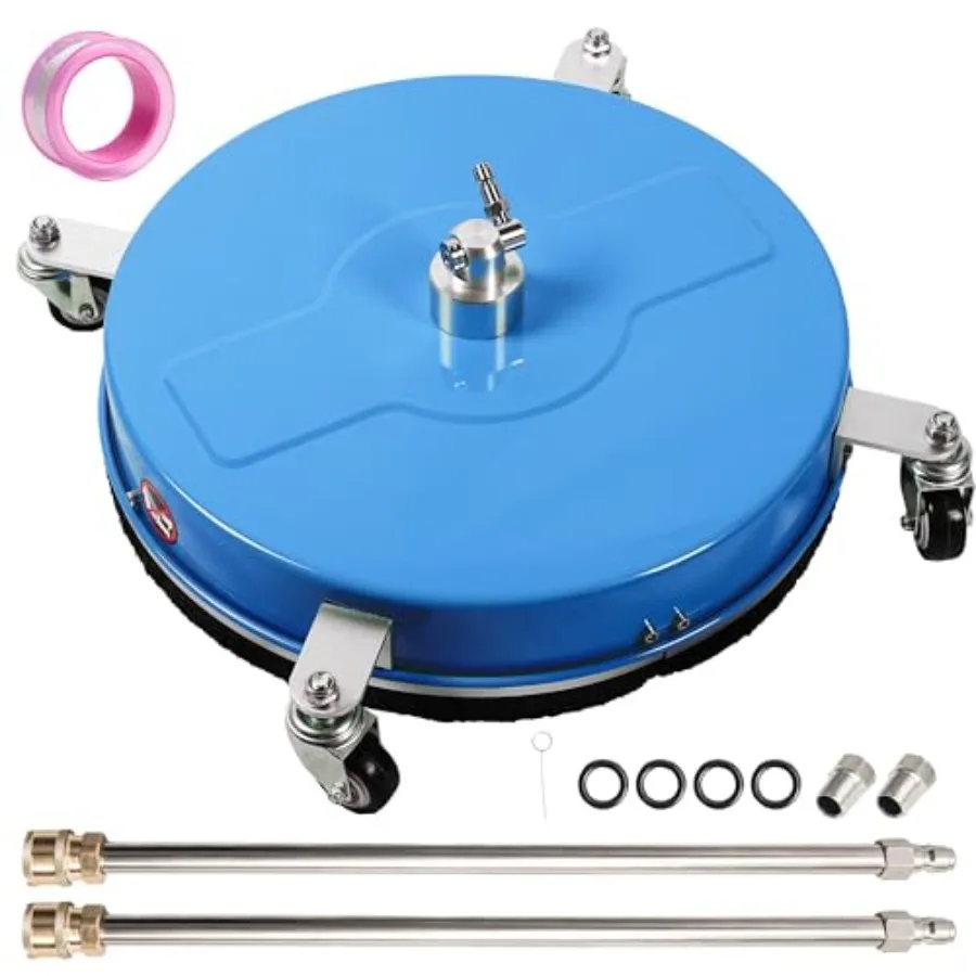 

17-дюймовая насадка для очистки поверхностей под давлением с 4 колесами, синяя, из нержавеющей стали, для мощных моек высокого давления, для подъездных дорог и бордюров