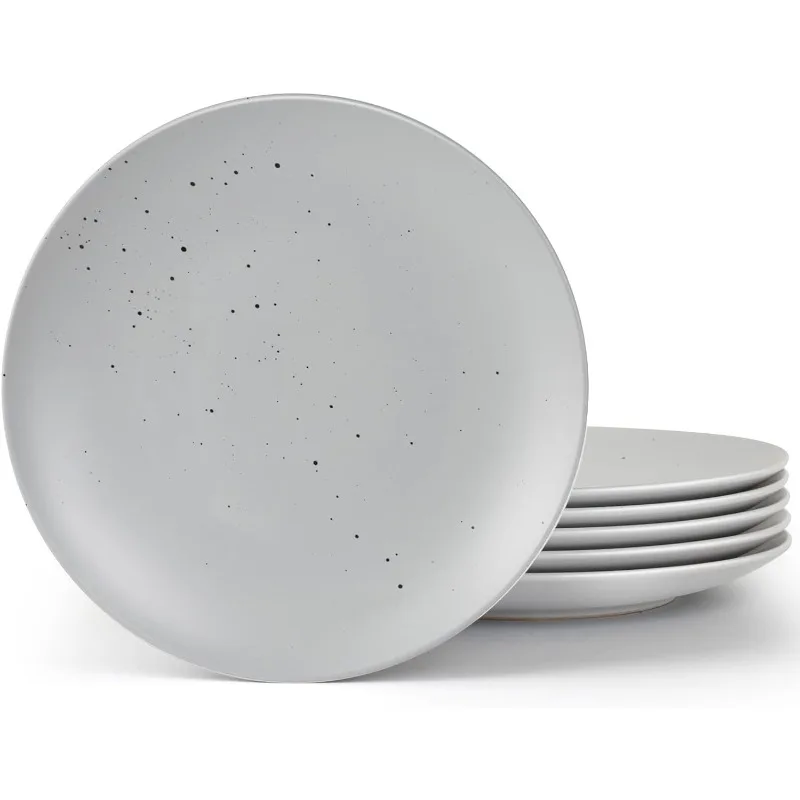 Moon Dinner Plates Set of 6, 10.5 inch Large Plates for Kitchen, Stoneware Plates Set with Speckled Design, Microwave