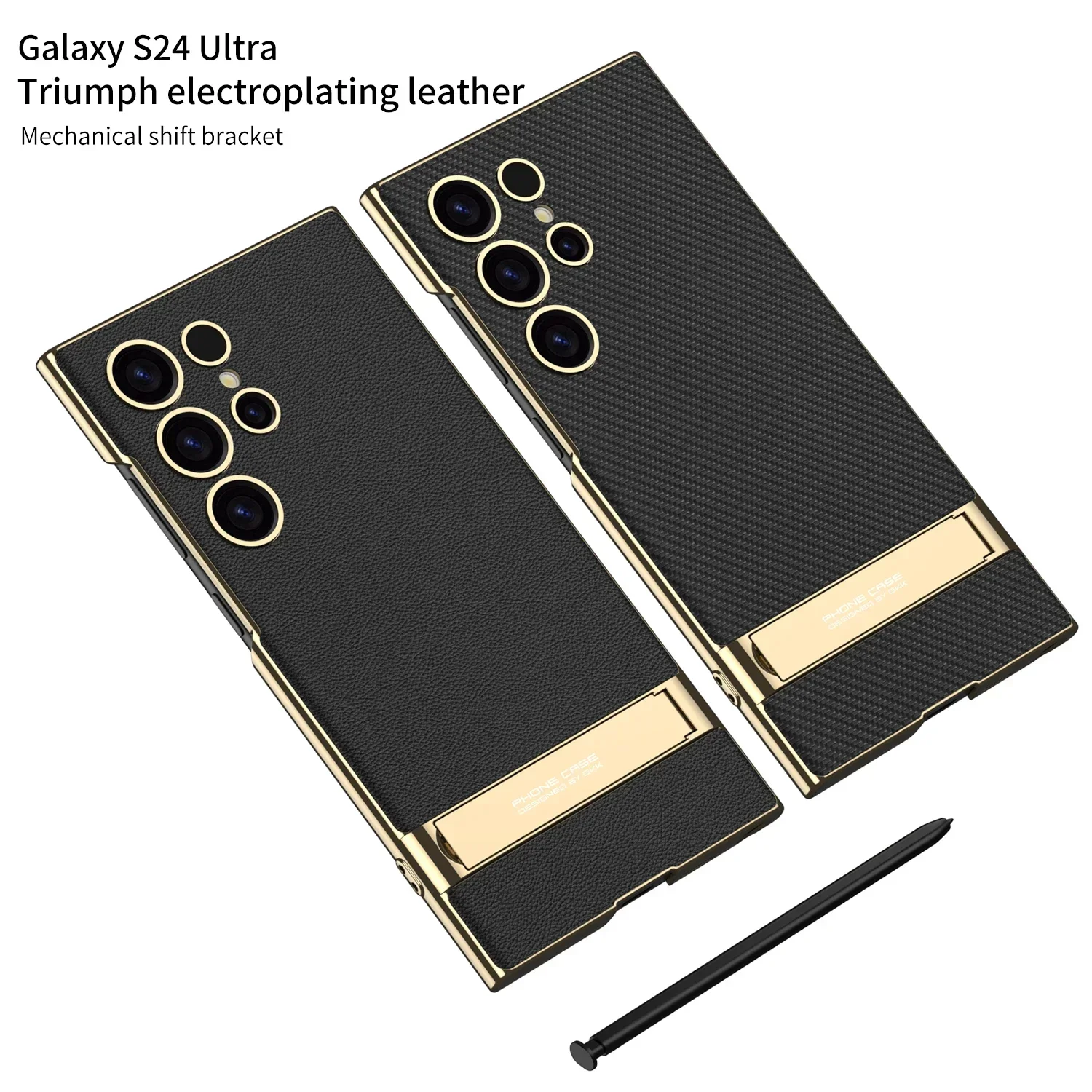 Etui na Samsung Galaxy S25 S26 Ultra S24, luksusowe, z galwanizowaną złotą ramką, gładka skóra, z funkcją podstawki, odporne na wstrząsy, akcesoria. — zdjęcie produktu 4