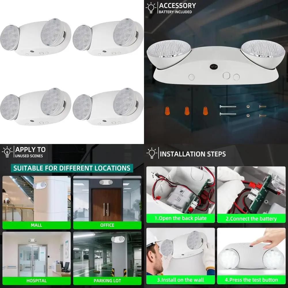 

Аварийное освещение с резервным питанием от батареи, для коммерческого использования, регулируемое, двухвольтовое, комплект из 4 штук