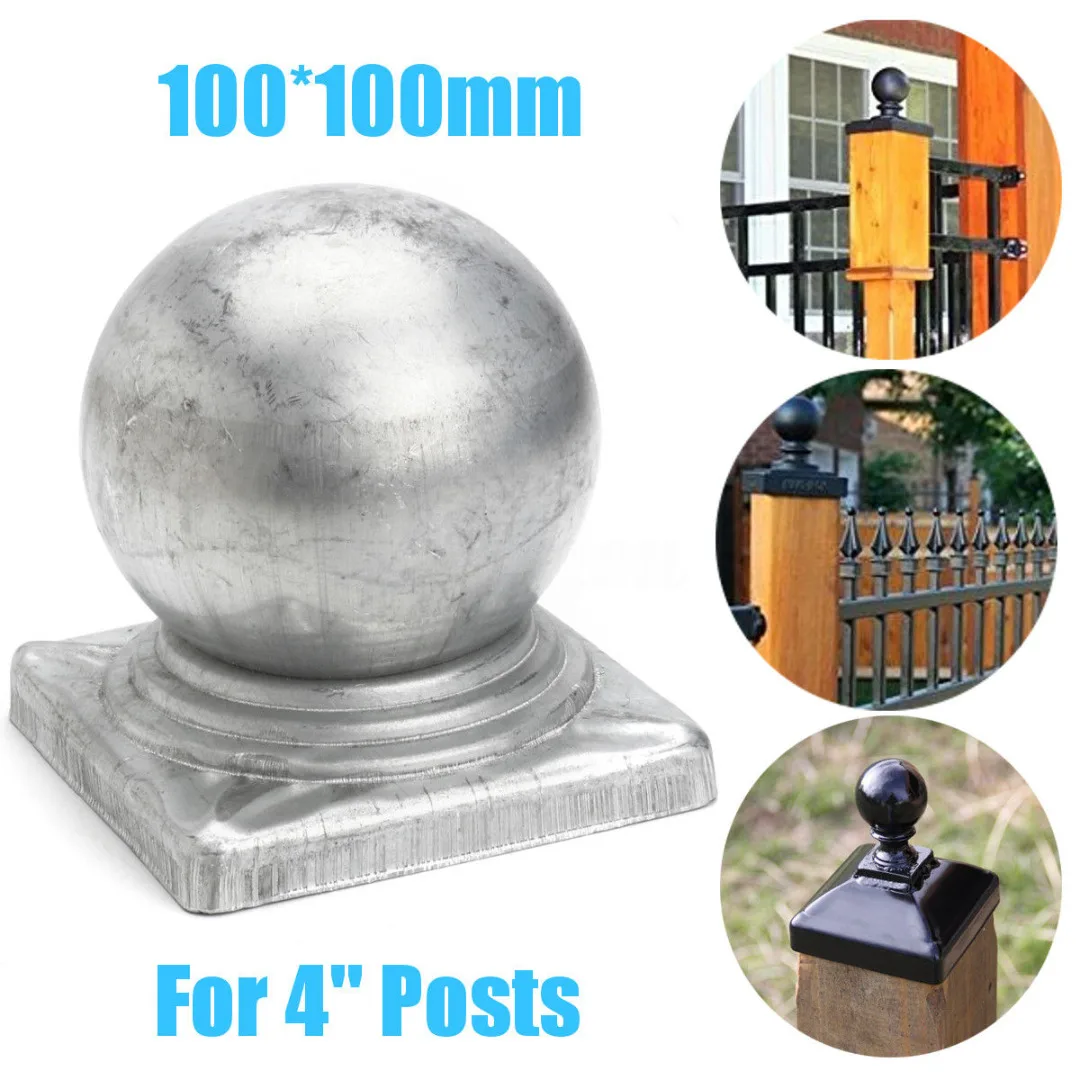 100mm Silver Metal Round Epoxy Fence Finial Post Caps Ball For 4'' Posts