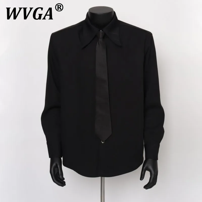 

WVGA Spring Autumn New Men's Tide High Street Trendy Long Sleeve Tie Shirts Niche Chic Casual Shoulder Pads Shirt Ins Y2K W10218