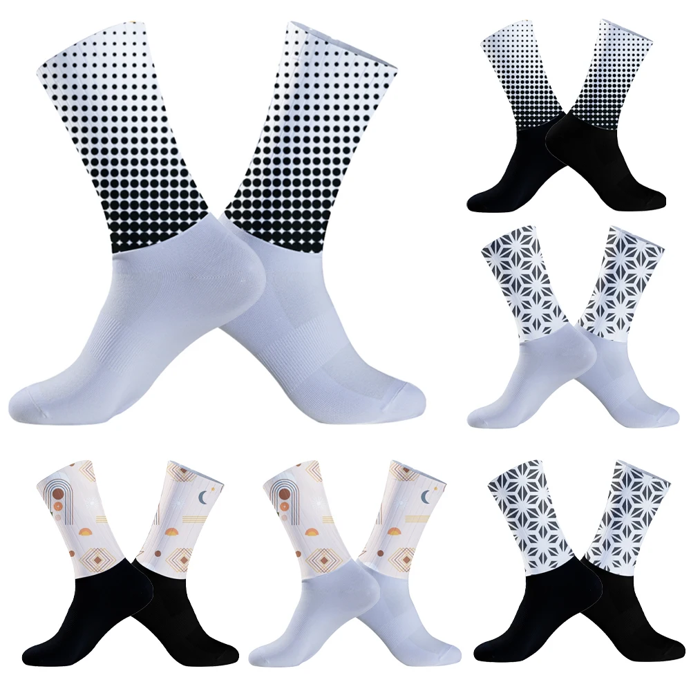 Summer Aero Cycling Socks Silicone Seamless Stitching Graphical Road Bike Socks Running Socks