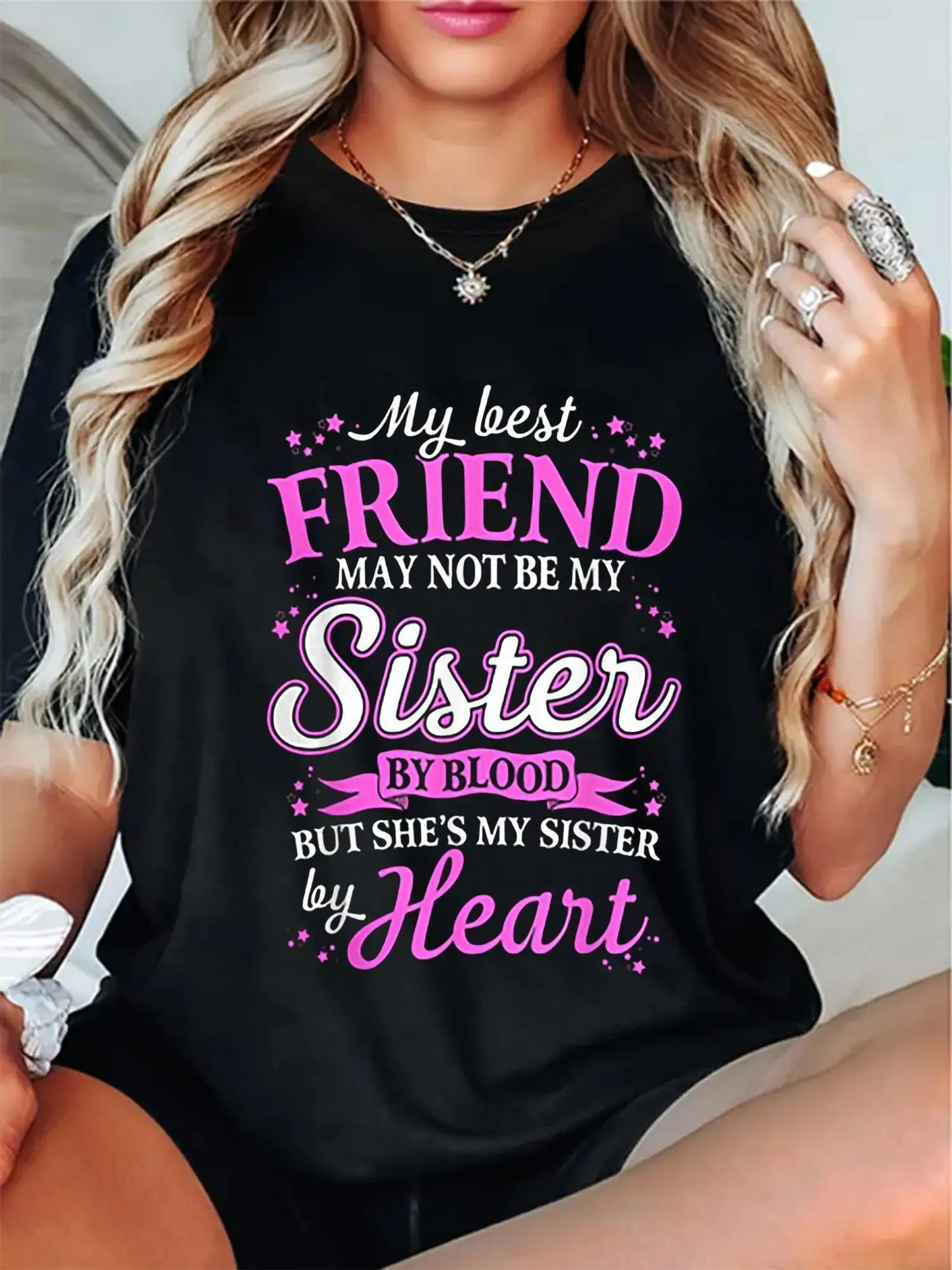 

Женская футболка реглан My Best Friend May Not Be My Sister by Blood but She's My Sister by Heart Pink & Purple Heart Print Cu