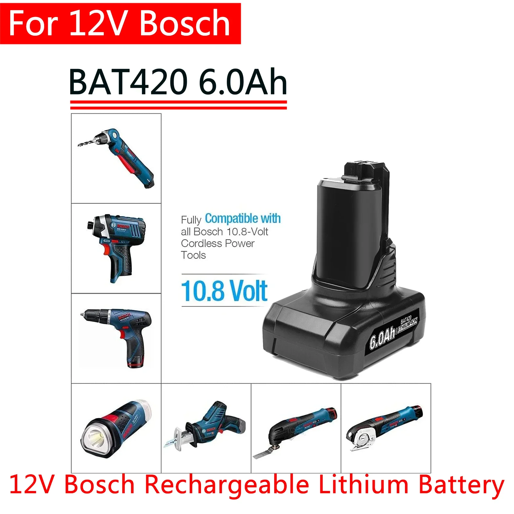 For Bosch 6000mAh 12V BAT411 Replacement Battery for BOSCH BAT411 BAT412A BAT413A D-70745GOP 2607336013 2607336014 PS20-2