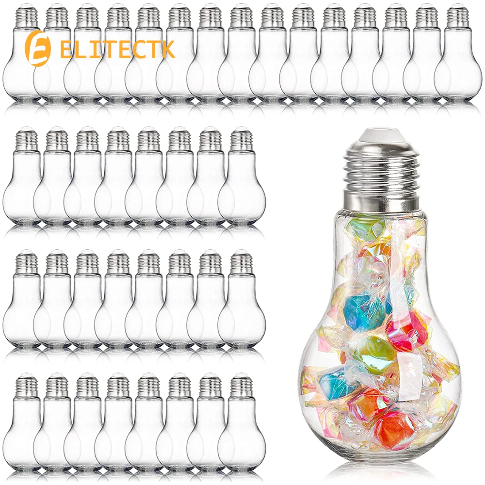 40 Pack Light Bulb Containers 100ml/4Oz Clear Plastic Candy Jars Light Bulb Shape Bottles for Drinking Light Bulb Ornament Party