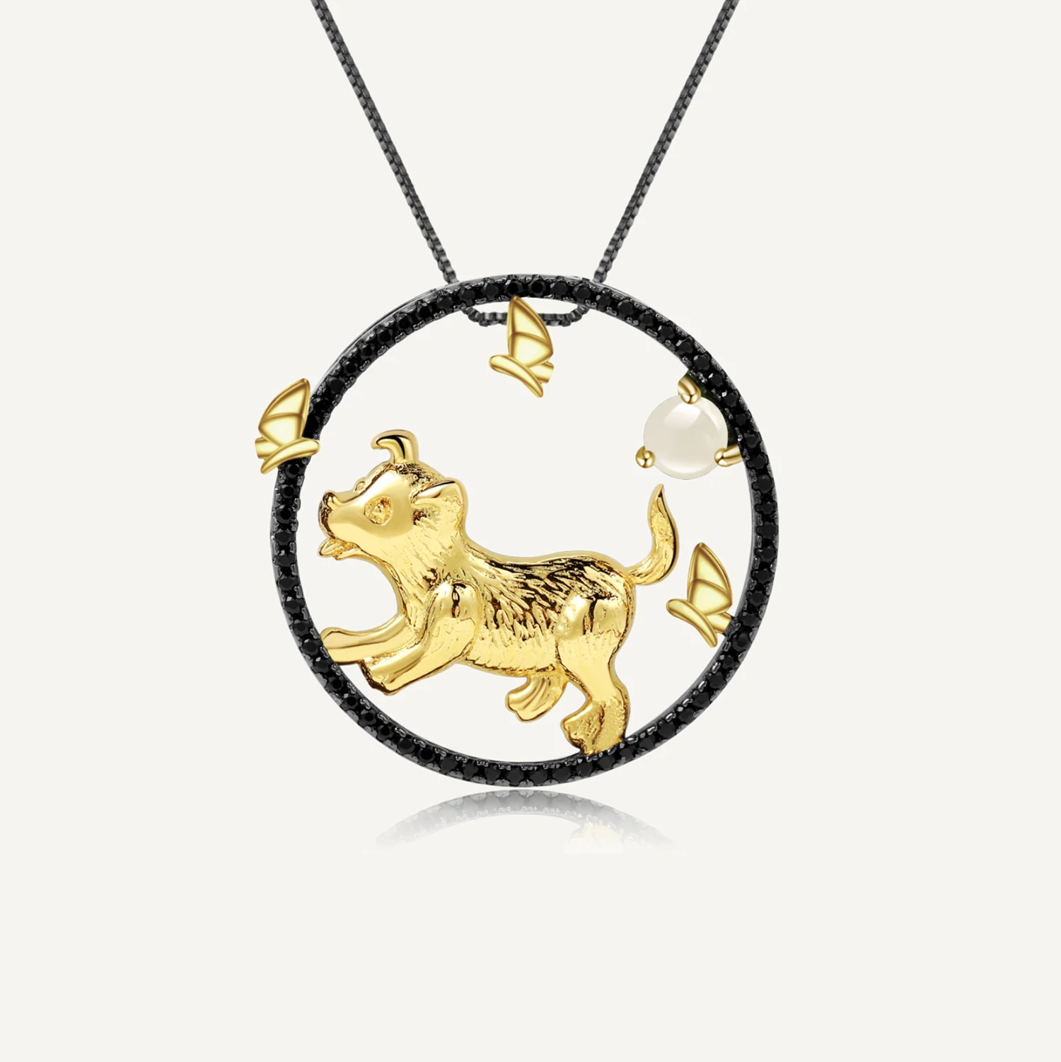 

GEM'S BALLET Dog Chinese Zodiac Jewelry For Women Natural African Opal Gemstone Pendant Necklace 925 Sterling Silver Handmade