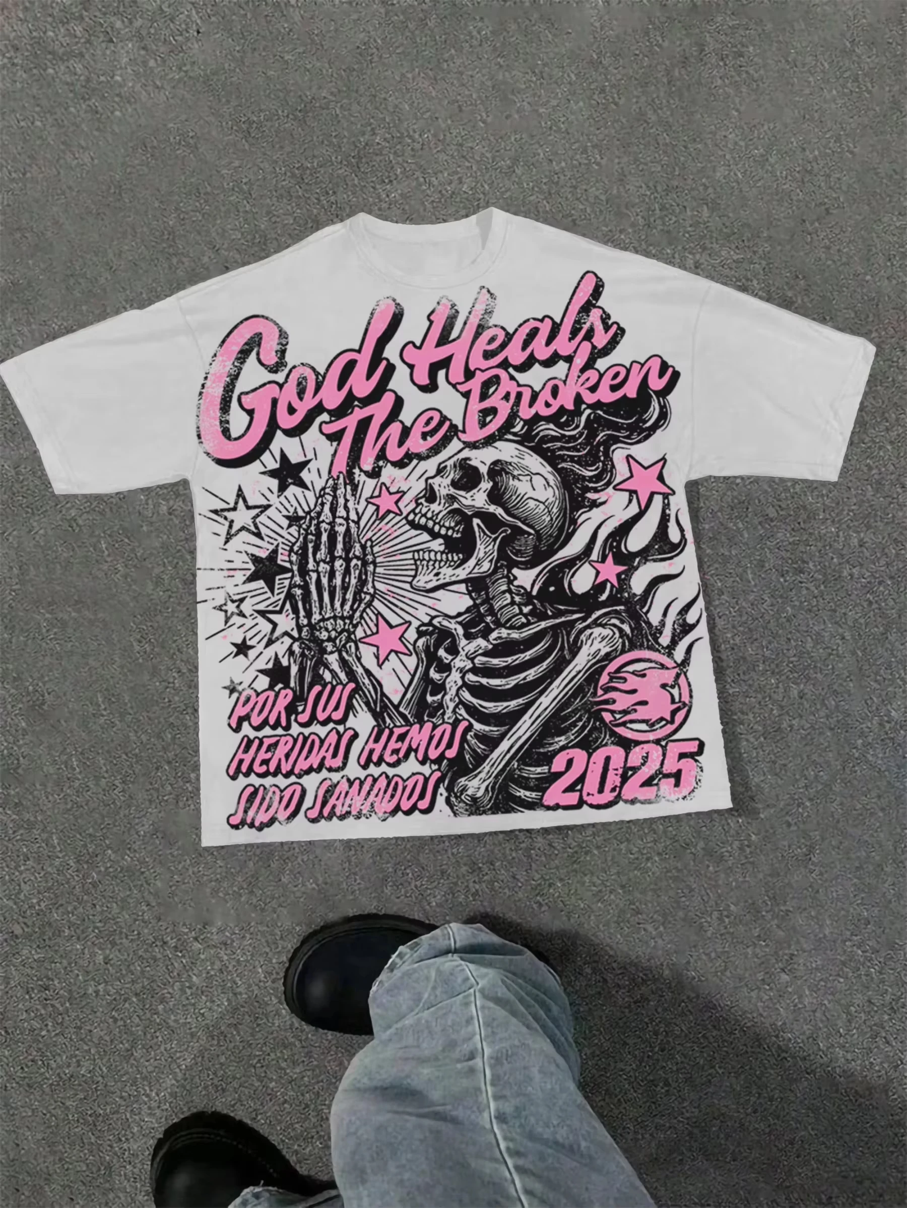 Keffiyeh Masked Guerilla White Y2K Cyber Grunge Street Trend T-Shirt Cotton Graphic Tee Men Women Summer Streetwear