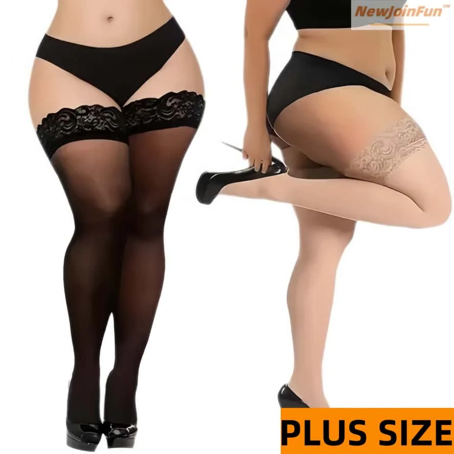 

Fashion Woman's Plus Large Size Black Lace Top Socks Silk Stockings XXXXXL Thigh High Sheer Fishnet Stocking for Oversized Women