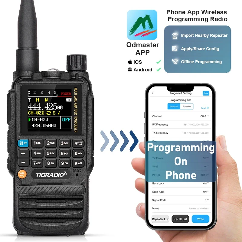 TIDRADIO-H3 Walkie Talkie Phone APP, Programação Sem Fio, Dual PTT Air Band, Long Range Radio, USB Type-C Cabo, Carga