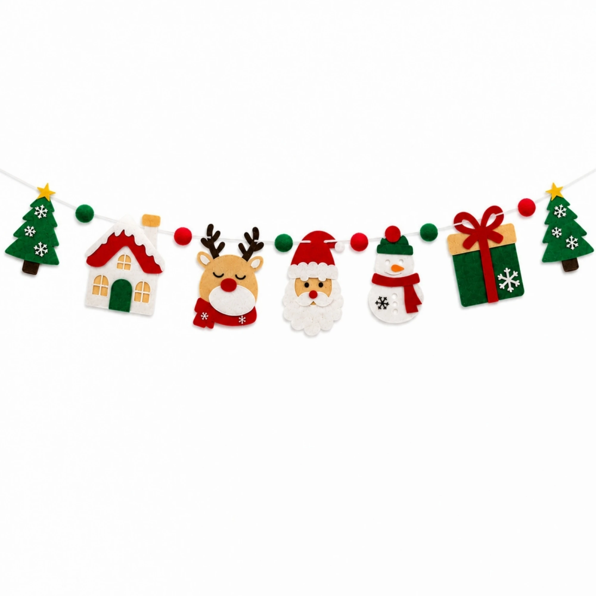 Christmas Felt Banner Santa Snowman Reindeer Pom Ball Garland Hanging Decor