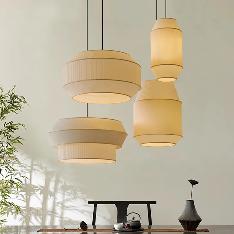 

Nordic Wabi-Sabi Fabric Led Pendant Lights Dining Room Kitchen Bar Chandeliers Lighting Bedroom Hanging Lamp Home Decor Fixtures