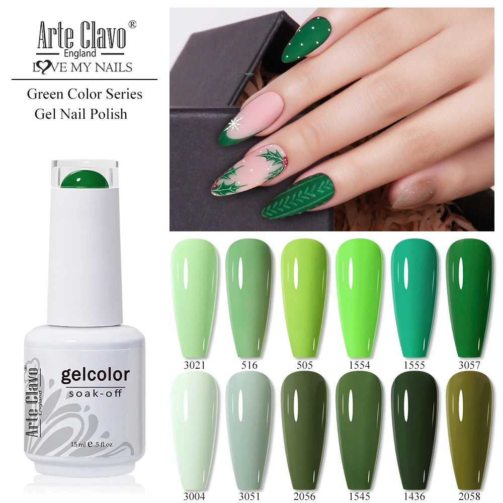 

Arte Clavo Gel Nail Polish Green Series Professional Semi permanent UV LED Hybrid Varnish Nail Art Design For Manicure Gel 15ml