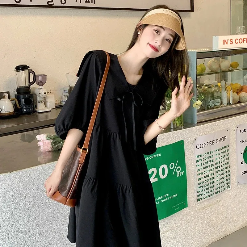 

Женское летнее новое винтажное платье с пышными рукавами и воротником-куклой, свободного кроя, мини-платье для миниатюрных женщин