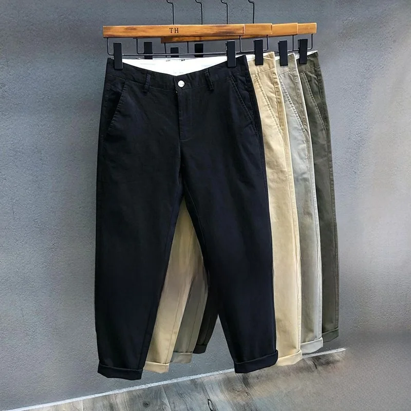 Business Casual Men's Straight Leg Pants Spring Autumn Wear Resistant Long Workwear Thin Cotton Trousers for Men