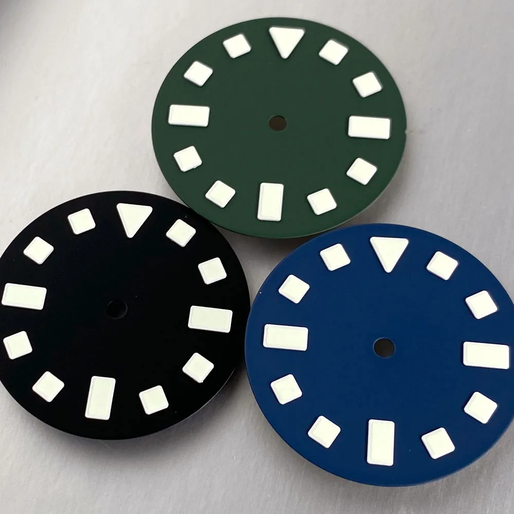 

Watch Part Accessories Black/Green/Blue Dial Baton Square Index Green Lume 29mm Fit NH35 NH36/PT5000/Miyota 8215 Movement