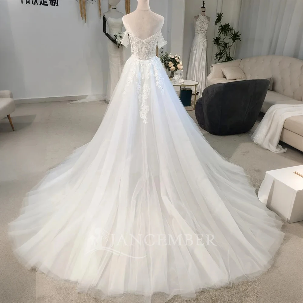 Elegant Bohemian Wedding Dresses A Line Off The Shoulder Lace Side Split Backless Long Summer Beach Bridal Gowns Customized