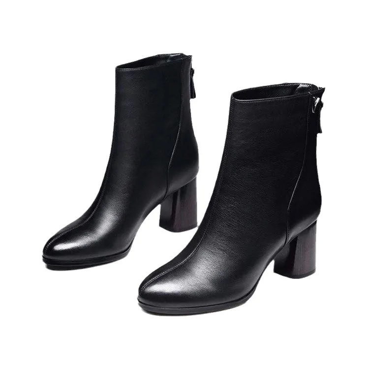 Ankle Boots for Women Autumn Black Pointed Toe High-heeled Short Boot Winter Fashion Comfortable Fleece-lined for Warmth Booties