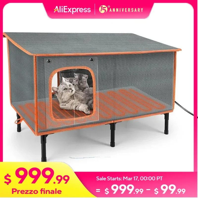 

Heated Cat House for Outside in Winter,Weatherproof Outdoor Cat House with Cat Heating Pad, Waterproof &Safe Escape Door