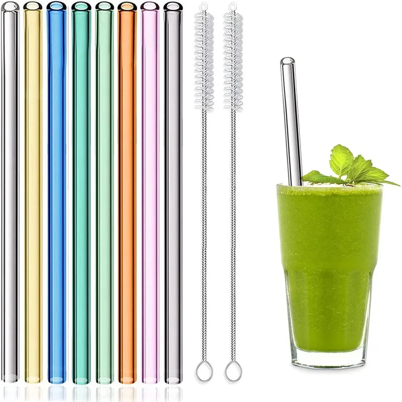Reusable Glass Straws Eco-friendly Drinking Straws for Smoothie Milkshakes Tea Juice Cocktail Straw with Brush Multi-Color Mixed image 3