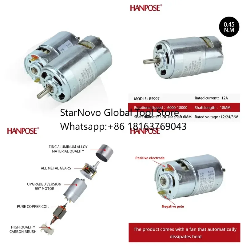 2026 Hot！ Rs997 Micro Motor Dc 12v 24v 36v With Dual Shaft Dc Motor for Power Tool
