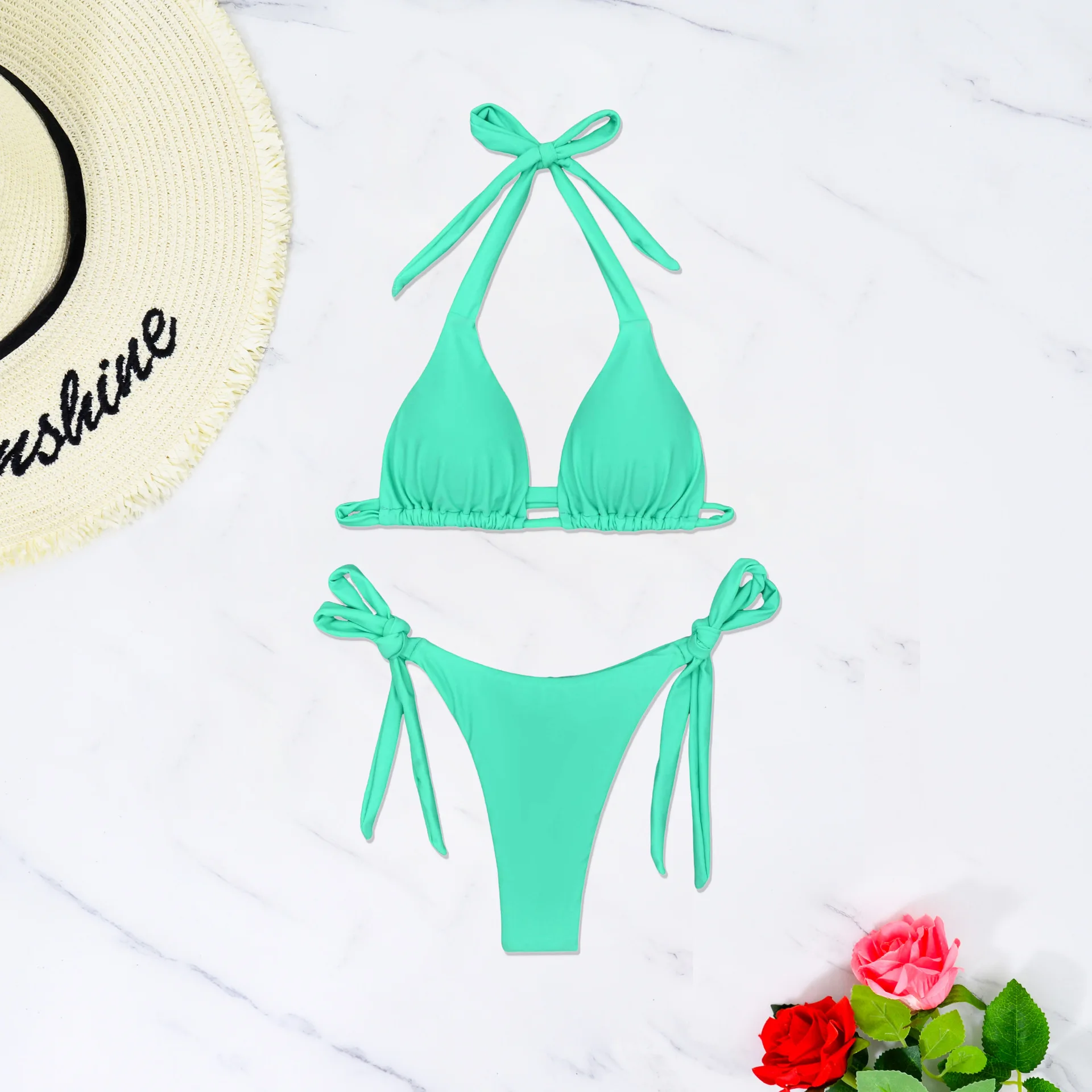 

New Sexy Thong Bikinis Two Pieces Swimsuit Women Swimwear Green Beach Wear Swim Bathing Suits Brazilian Micro Bikini Set 2025