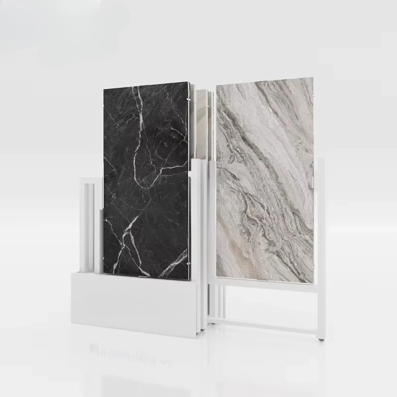 &c Customize Foldable Pull-Out Silence Sliding Metal  Rotating Sample Stone Slab Marble Ceramic Tile Display Rack Stand