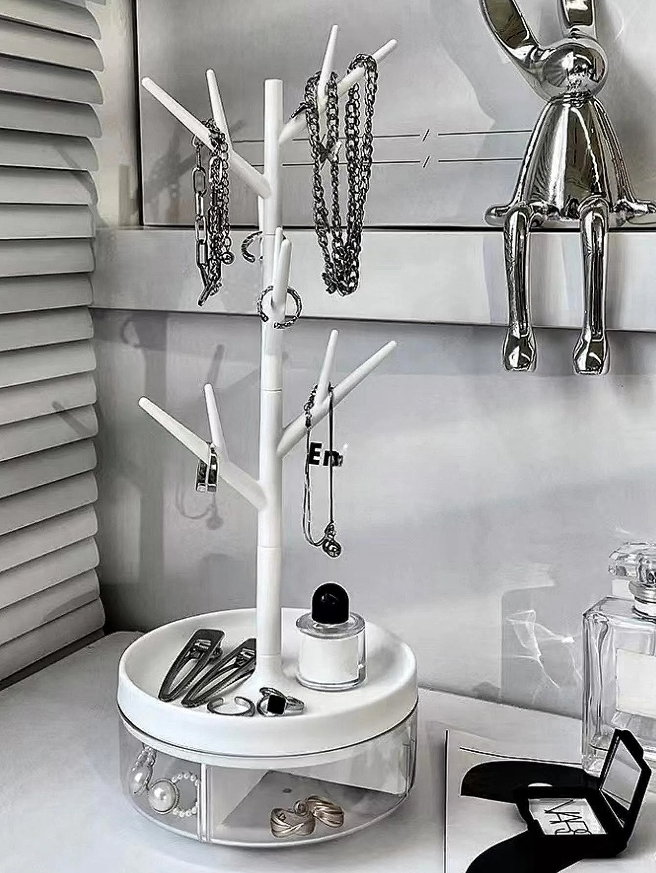 

1/2pcs Rotating White Tree Branch Jewelry Box, Stylish Organizer Display Stand for Home Decor & Gifting