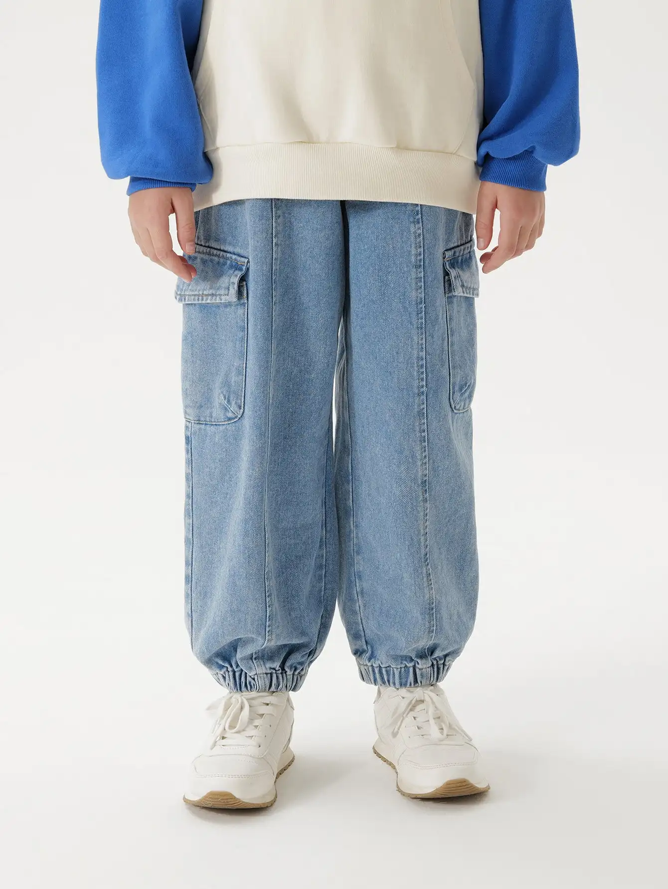 MARC & JANIE Boys Loose Cotton Drawstring Jeans Kids Vintage Denim Cargo Pants 250026