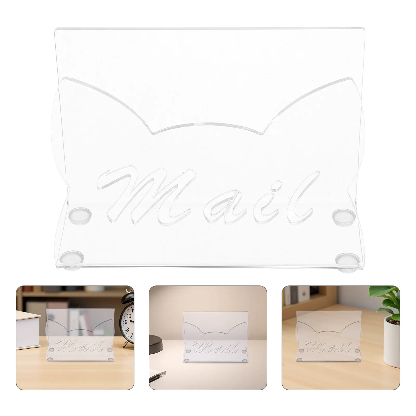 Clear Acrylic Cat-Shaped Mail Holder Desktop Organizer for Letters, Bills, Postcards – Office & Home Use