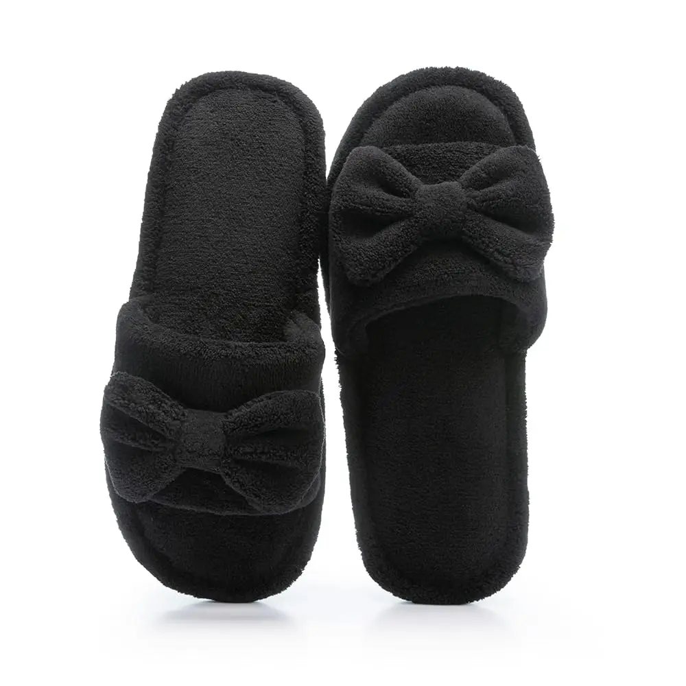 

Cute Bow Womens Slippers - Open Toe Cozy House Slippers Soft Memory Foam Non-Slip Indoor Slides Slip On Gifts for Woman