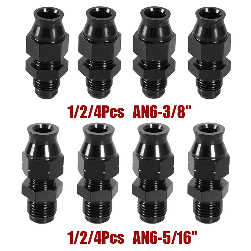 Adaptador de aluminio Universal para combustible, tubería de conector con inserto de latón NEGRO, 1/2/4 piezas, 6AN AN6-3/8 5/16 hembra